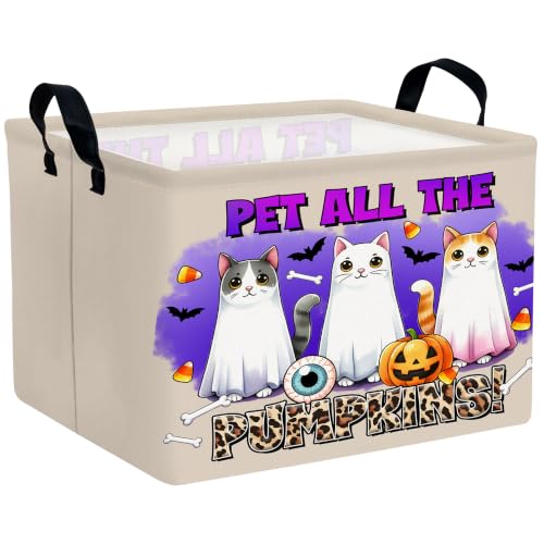 Large Halloween Themed Candy Gift Boo Basket for Kids Baby Personalized Adults Storage Bin Fall Decor(Purple Three Cat)