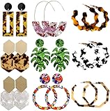 9 Pairs Acrylic Resin Hoop Earrings Set for Women Statement Leopard Earrings Stud Mottled Drop...