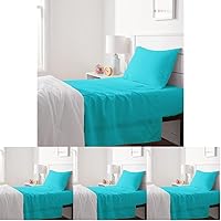 Vista 1 de Yaxa Basics: juego de sábanas para niños de microfibra suave y ligera, fácil de lavar, 3 piezas, tamaño Twin, Aqua brillante, diseño sólido