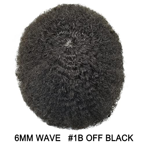Afro Toupee for Black Men Full Poly Skin PU Injection Curly African American Real Human Hair Piece Men Replacement System 8"x10" Mens Toupee Hair Unit FACE MIRACLE (8"*10", 1B# Off Black-6MM Wave) - Image 3