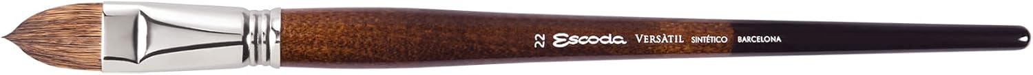 Escoda Versatil 3041 Series Artist Oil and Acrylic Paint Brush, Synthetic Kolinsky, Long Handle, Filbert, Size 22