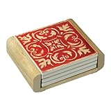 CounterArt Spanish Tiles-Red Absorbent Coasters in Wooden Holder, Set of 4