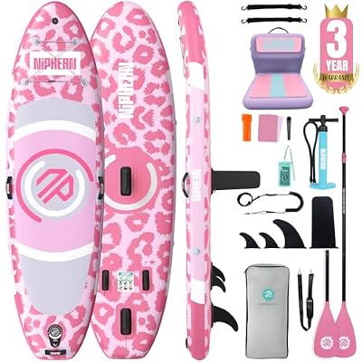 Niphean(Ultra-Light) Inflatable Paddle Board with StabilTrac Fin and Durable SUP Accessories, 10' Stand Up Paddle Boards for Adults & Youth, Versatile Yoga Paddle Board, Gift Ideas-Leopard with Seat