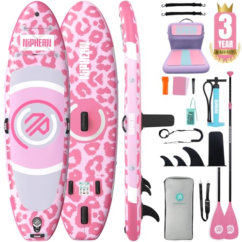 NipheanUltra-Light Inflatable Paddle Board with StabilTrac Fin and Durable SUP Accessories 10 Stand Up Paddle Boards for Adults & Youth Versatile Yoga Paddle Board Gift Ideas-Leopard with Seat