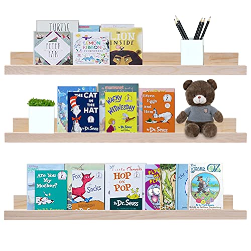 Image of AZSKY Floating Picture Shelves 24 Inch a Set of 3 Wall Mount Long Narrow Photo Ledge Photo Frame Display Shelf Vintage Bookshelf for Nursery Mounting Hardware Included