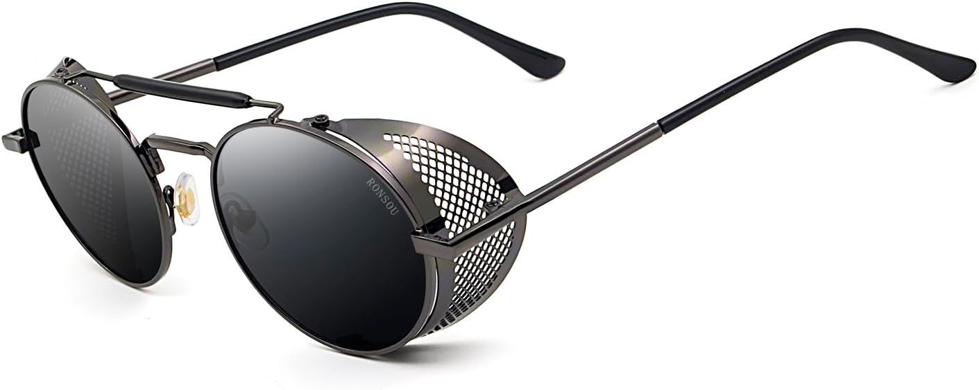 RONSOU Steampunk Style Round Vintage Polarized Sunglasses Retro Eyewear UV400 Protection Matel Frame - Image 4