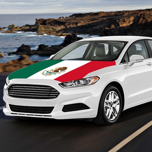 Image of Mexico Flag Car Hood Cover 3.5X5Ft Mexican Car Bonnet Banner Elastic Fabrics Windproof Vehicles Decorate Flags