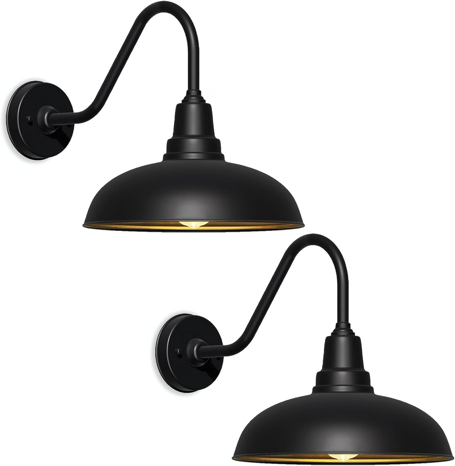 14" Large Outdoor Barn Lights – Black Industrial Gooseneck Wall Fixtures for Porch, Garage, or Farmhouse Exterior – Waterproof and Rustproof Design – 2 Pack