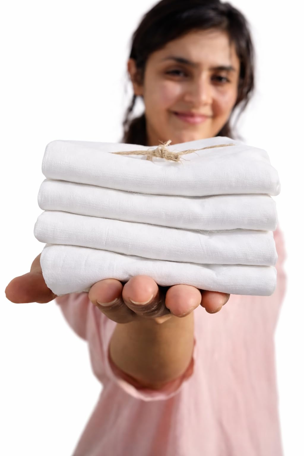 Handwoven 100% Organic Cotton, Super Soft Handkerchiefs, Gentle on Skin, Herbal Washed - Sparkling White Color-image-19