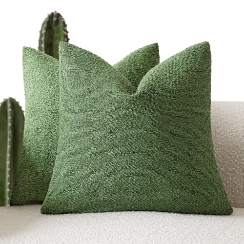 Image of Foindtower Set of 2, Decorative Textured Boucle Throw Pillow Covers Accent Solid Pillow Cases Neutral Soft Cozy Couch Cushion Case for Chair Sofa Bedroom Living Room Home Decor 24x24 Inch Forest Green