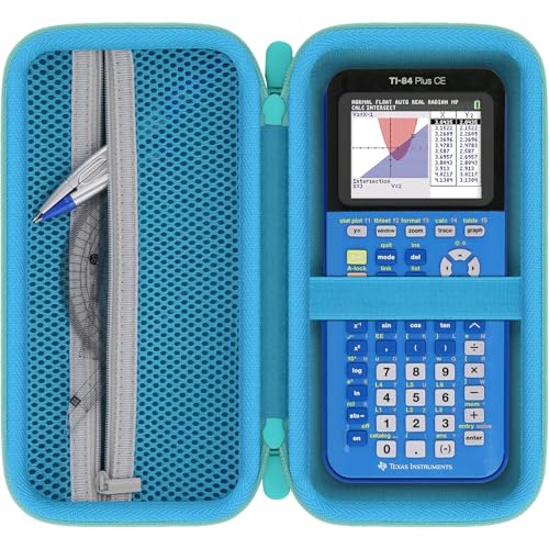 Baval Calculator Case Compatible with Texas Instruments TI-84 Plus CE/TI-84 Plus/TI-Nspire CX II CAS/TI-Nspire CX II/TI-83 Plus/TI-89 Titanium Color Graphing Calculator(Blue Case,Mint Green Zipper)