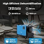 COSTWAY 124 PPD Commercial Dehumidifier, 1300 Sq.Ft Crawl Space Dehumidifier with 9.8 FT Drain Hose & Wired Remote Control Panel, Ideal for Basement, Warehouse, Job Site (Blue)