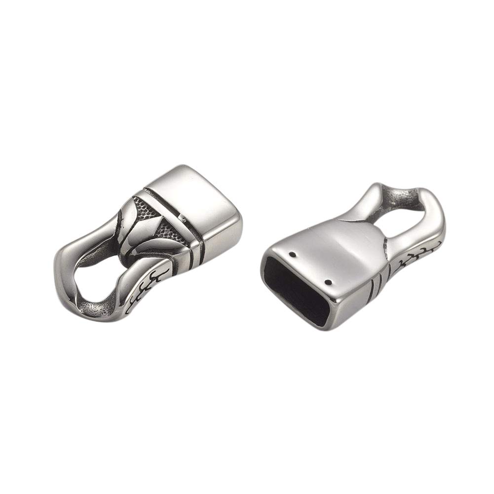 B.D craft 2pcs 304 Stainless Steel Leather Cord Clasp Findings, Antique Silver, 28.5x14x7.5mm, Hole: 5x12mm