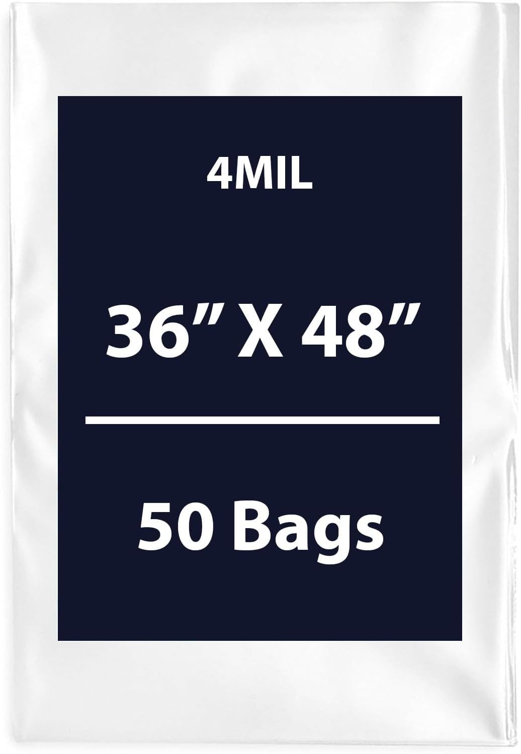 Clear Flat Poly Bags, 4Mil 36" X 48" & 50 Bags | Low-Density Polyethylene (LDPE), Flat Open Top Plastic Packaging Packing | Flexible and Durable Plastic