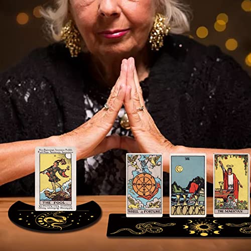 GORGECRAFT 2 Pieces Wooden Tarot Card Stand Black Tarot Card Holder 5" Moon Shape and 10" Rectangle Wood Tarot Cards Altar Stand Display Holder Witch Divination Ceremonial Tools - Image 4