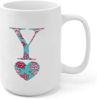 Valentine's Day Love Heart Alphabet Initials Y 11oz Ceramic Mug - Girlfriend Gift, Floral Alphabet Mug, Cool Birthday Present for Women/Her