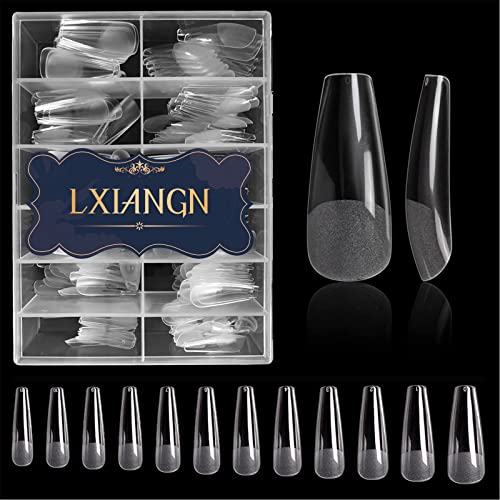 LXIANGN 240PCS Long Coffin Nails Tips Pre-Shape Clear Press On Nails XL Coffin Full Cover Nail False Fake Acrylic Nail with Case For DIY Salon 12 Sizes