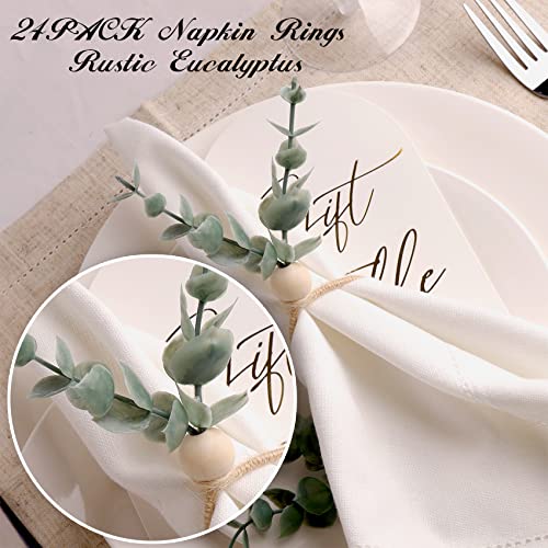 Floral Napkin Rings Set Of 24 Rustic Eucalyptus Napkin Ring Holders Spring Easter Ring Holder Farmhouse Serviette Buckles Adornment Table Settings Kitchen Dinner Christmas Party Wedding Summer Banquet #TOP2