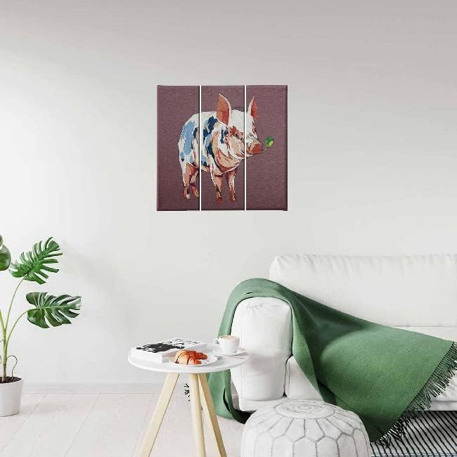 Homemania Pig Picture – 3 Pieces – Animals – Living Room, Bedroom – Multi-Coloured Polyester, Wood, 69 x 3 x 50 cm