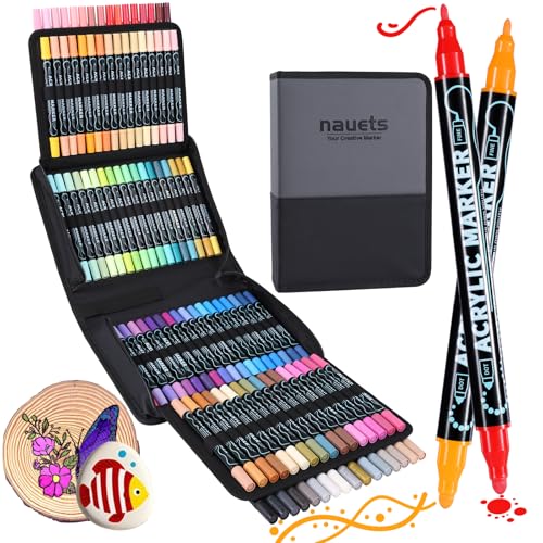 nauets 100 Colors Waterproof Dual Tip Acrylic Paint Markers, Premium