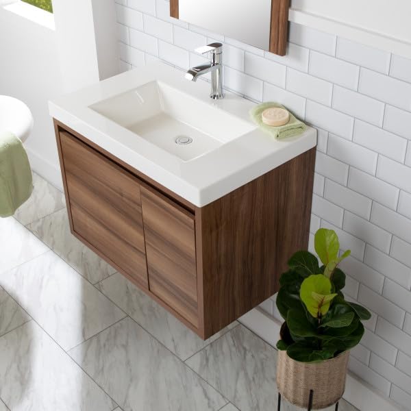 Miniatura 8 de Spring Mill Cabinets Kelby - Moderno tocador de baño flotante de 30 pulgadas con encimera blanca de un solo fregadero, gabinete de 1 puerta, 1 cajón