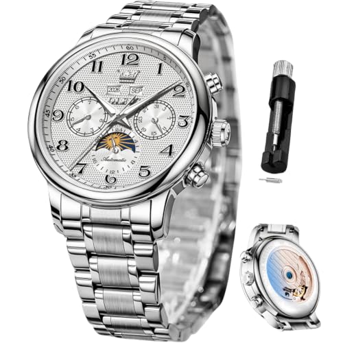 Image of OLEVS Automatic Watches for Men Luxury Skeleton Multi-Function Mechanical Watch Self Winding Date Waterproof Luminous Mens Watch