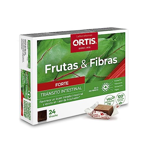 Ortis - Frutas & Fibras Forte 24 Cubos - Complemento Alimenticio que Favorece un Buen Tránsito Intestinal - Ayuda en Caso de Hinchazón - Acción Rápida - 100% Natural a Base de Ruibarbo y Alcaravea