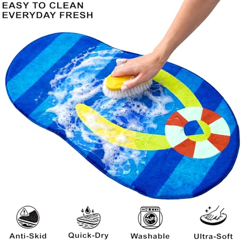Image of Luxe Home 3D Bath Mat Slipper Shaped Super Soft, Anti Slip Skid, Washable, Quick Dry Floor Mat for Bathroom, Bedroom, Living Room (Blue, 44x88 cm)