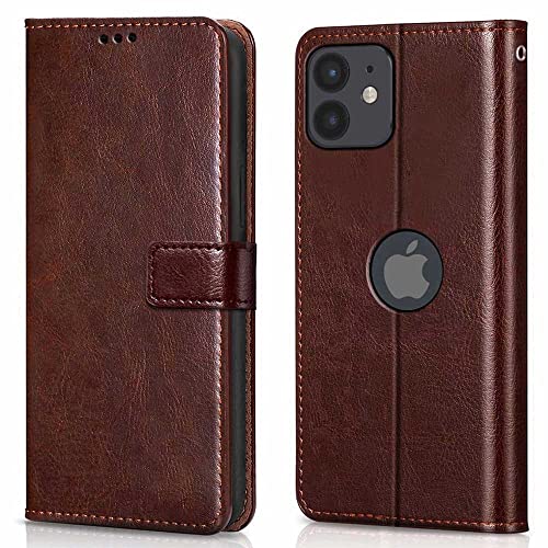 WOW IMAGINE Shock Proof Flip Cover Back Case Cover Compatible with iPhone 12 (Flexible | Leather Finish | Card Pockets Wallet & Stand | Chestnut Brown)- Best and cheap mobile covers in India