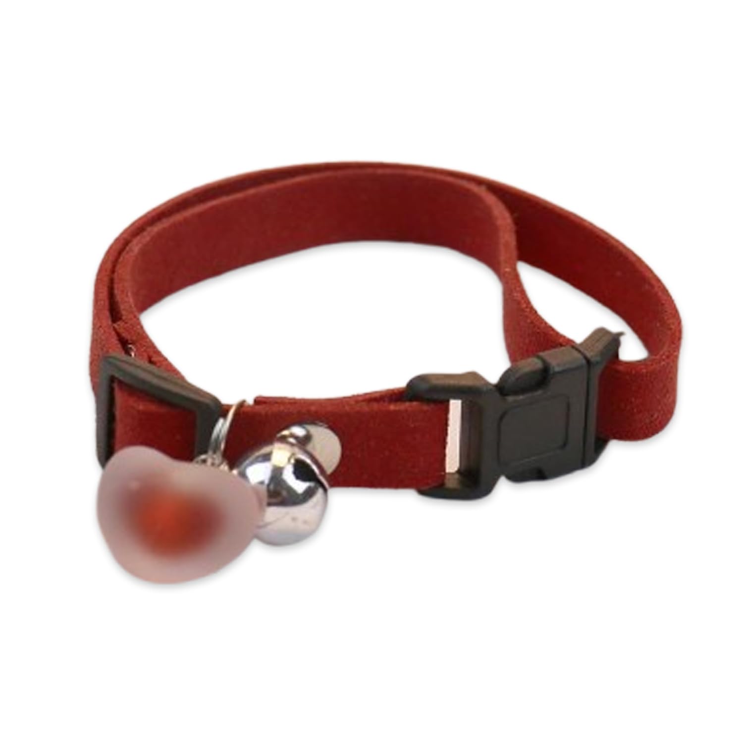 YellowCult Fancy & Comfortable Pet Collars for Cats, Puppies, Small Dogs, Fat Rabbits with Adjustable Size, Bell, Resin Heart & Buckle Safety Lock-[Suede Leather] – [Red]