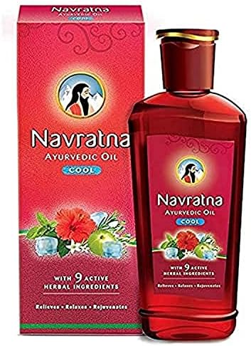 Navratna Ayurvedic Cool Oil | with 9 Active Herbal Ingredients | Relaxing Head Massage Oil | Revitalizes Scalp & Strengthens Hair | Provides Cooling Effects | 6.09 Fl Oz / 180 ml