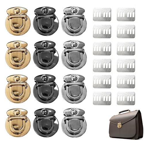 24 Pièces Fermoir Sac à Main en Métal, Fermoir Cartable avec Entretoises en Argent, Or et Noir, Accessoires de Couture pour Sac à Dos, Valise et Projets DIY, Attaches Robustes et Décoratives