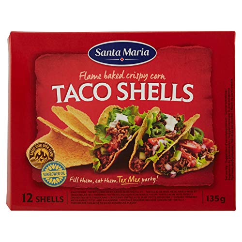 Santa Maria, Taco Shells, Tortilla Fritta a Base di Mais, Ideale da Riempire con Carne, Verdure e Salsa, Ottime a Cena, Per un Picnic, per Feste, Confezione da 12 Pezzi, 135 g