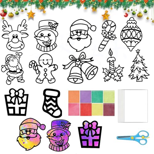 LUMOOM Lot de 12 images de fenêtre de Noël pour enfants, bricolage créatif, kit de bricolage créatif, décoration de Noël, autocollants de fenêtre de Noël (B)