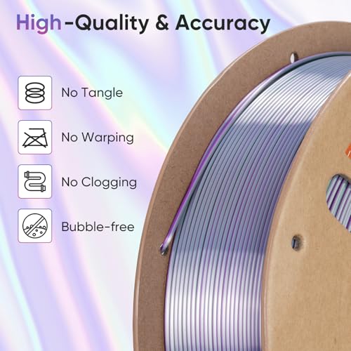 Image of ERYONE Silk Filament PLA+ 1.75mm Shiny 3D Printer Filament, Multicolor PLA 4 in 1, 1kg (2.2LBS) /Spool, HS Silk Quadruple Color Royal Essence (Purple & Silver & Black & Green)