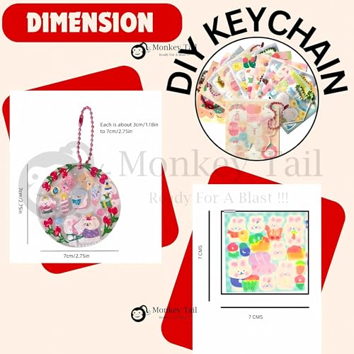 MONKEYTAIL DIY Acrylic Keychains with Cute Stickers as Birthday Return Gifts | Set of 12 | Multicolor Bead for Art & Craft Activity Kit for Kids of All Age Group