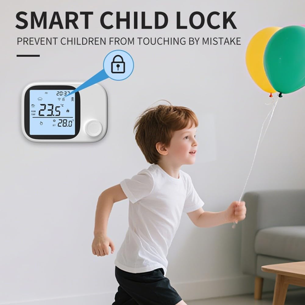 RF433 - Termostato per caldaia wireless per Tuya Smart WiFi, controllo della temperatura programmabile, regolatore di riscaldamento a lungo raggio in bianco e nero