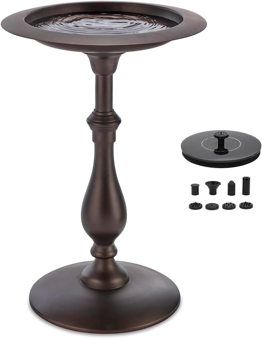 Good Directions Bronze Pedestal Bird Bath, Solid Brass Basin, Durable Aluminum Base, Includes Solar Water Fountain with Multiple Heads