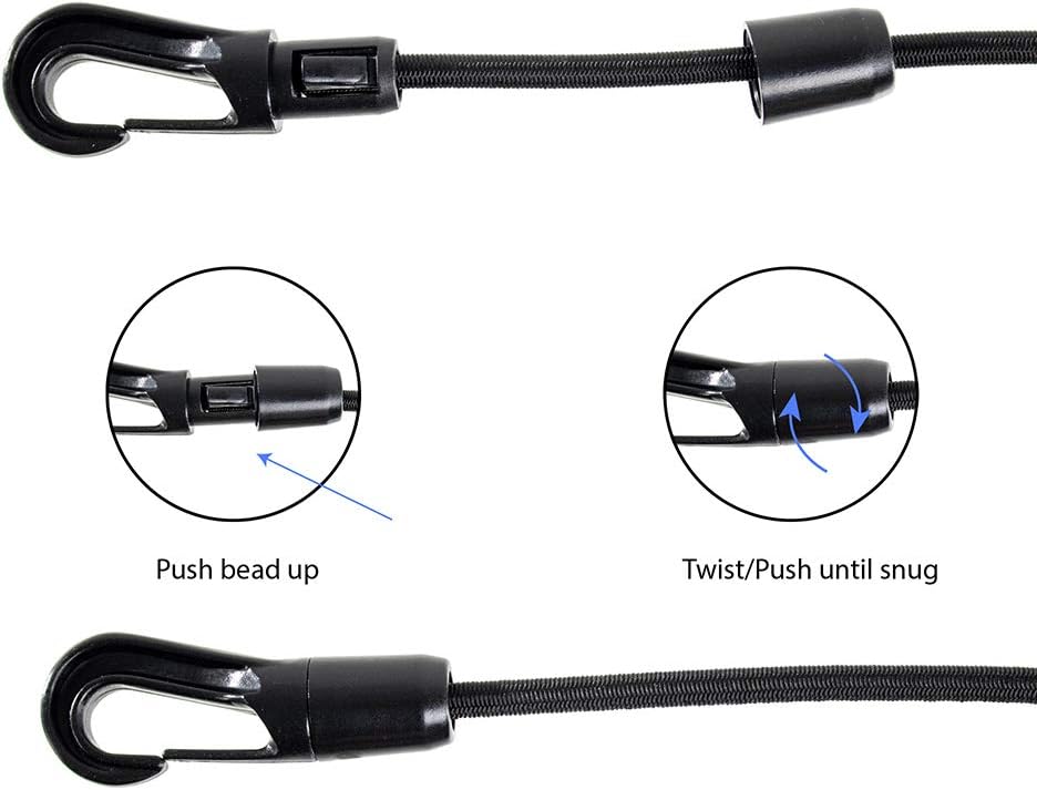 PARACORD PLANET 1/4" Elastic Bungee Shock Cord and Hooks - Stretch String Rope with Bungee Shock Cord Hooks - Kayaks, Camping, Boats, Exercise, Fitness, and Outdoor Use (50 Feet, 20 Hooks)