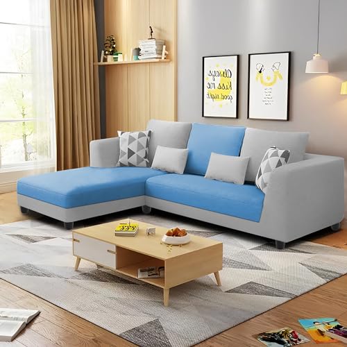 Image of Galib LHS 4 Seater L Shape Sofa Set for Living Room (Turquise Grey Fabric) Premium Fabric Sofa