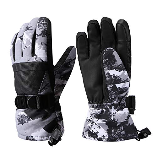 Ski Gloves, Warmest Waterproof and Breathable Snow Gloves for Mens,Womens,Ladies and Kids Skiing,for Parent Child Outdoor (Gray, M(Fit Kids 8-10 Years Old))
