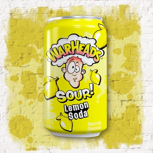 Sour Fruity Soda with Classic Warheads Flavors – Perfectly Balanced Sweet and Sour Soda - Warheads Candy Throwback Treat, Soda, Cocktail Mixer, Pack of 12, 12oz Cans (Lemon)