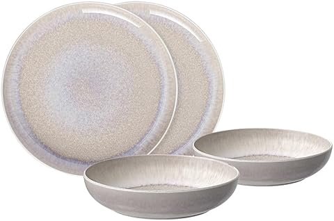 like. by Villeroy & Boch - Perlemor Sand Geschirr-Set 4 teilig für 2 Personen Beige, Spülmaschinenfest, Mikrowellensicher, Tafelset, Geschirrset, Geschirr Set mit Tellern, Schalen, Premium Porzellan