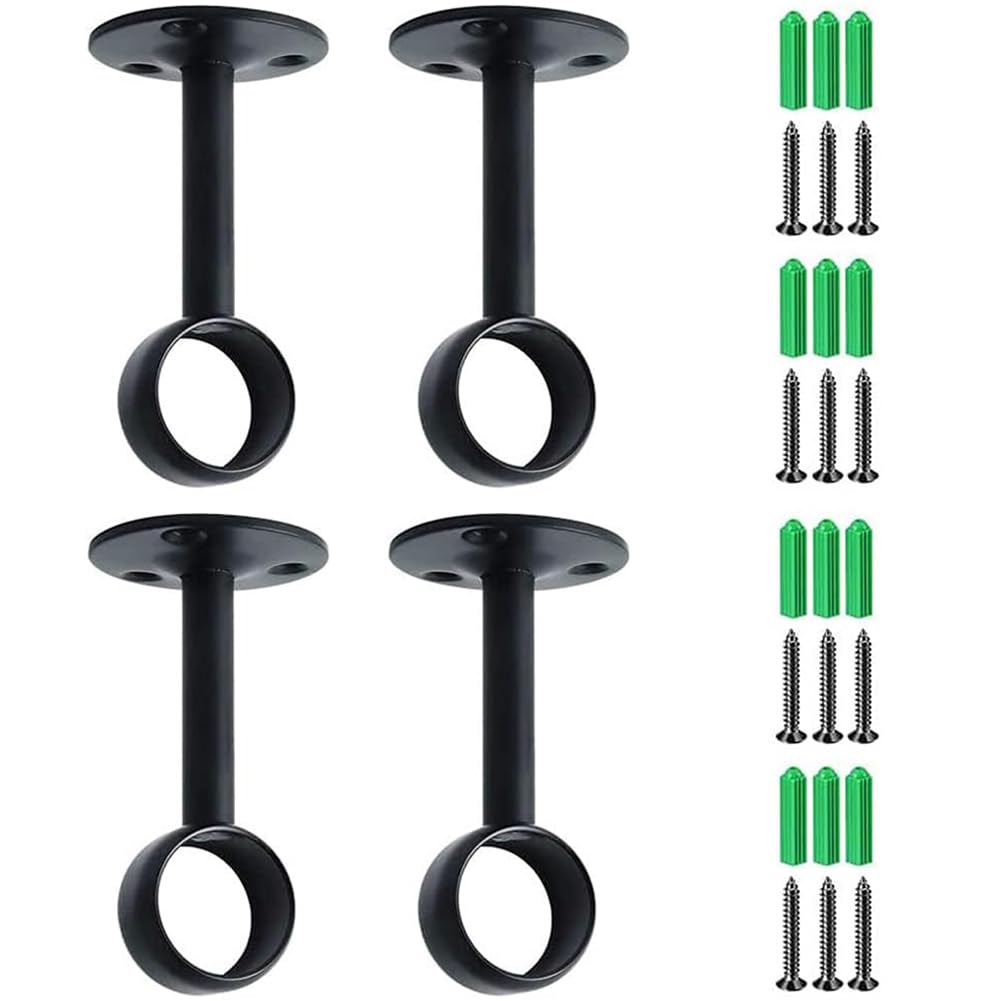 4 Pezzi Staffa di Montaggio a Soffitto, Supporti per Aste per Tende, Staffe per Tende Armadio, con 12 Viti e 12 Tubi di Espansione, per Appendere Traverse da 25 mm, Nero