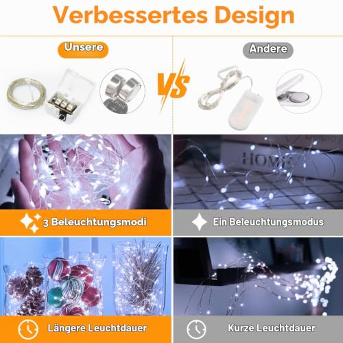 btfarm 6 Stück/3 Modi Lichterkette Batterie, 2M 20 LED Lichterkette Klein – Ansicht 2