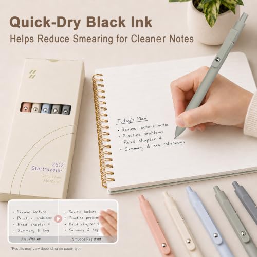 VICO Black Gel Pens, 5 Pcs 0.5mm Quick Dry Fine Point Pens, Smooth Writing Aesthetic Pens for Journaling and Note Taking