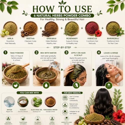 Image of Amla Reetha Shikakai Bhringraj Hibiscus Rosemary Original Powder Combo - 300g (50g x 6 Pack) | A Complete Natural Ayurvedic Powder Combo for Hair Growth, Hairfall Control & Damaged Repair