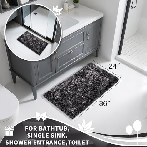 Image of Yimobra Large Bathroom Rug Non Slip 36x24 Inch, Extra Thick Soft Absorbent Chenille Bath Mat, Machine Washable Quick Dry Bath Rugs for Bathroom Floor, Tub and Shower, Home Decor Accessories, Dark Grey
