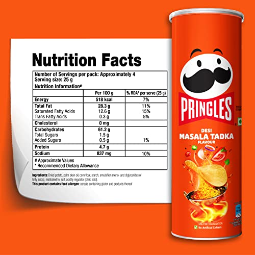 Image of Pringles Sour Cream & Onion Flavour | Potato Chips | Crispy Snack | Crunchy Snack food for Movies, Games & More | On-the-Go Can | Pack of 6 | 107g * 2