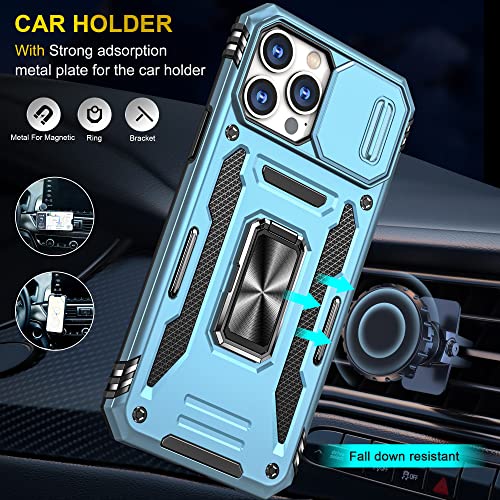 Image of Slide Camera Cover with Ring Holder Mobile Phone Case Cover for iPhone 13 Pro Max (Blue)